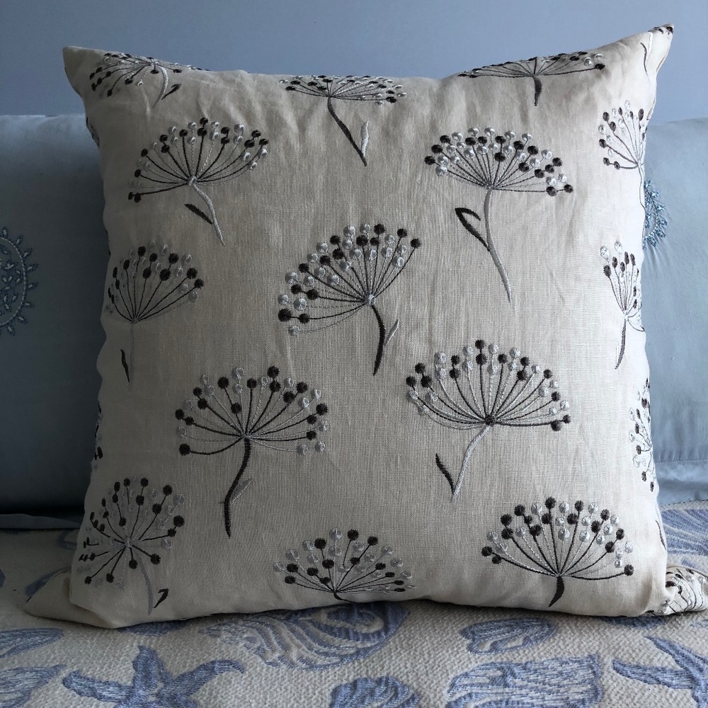 Beige silver Embroidered Dandilion Pillow decor with insert motif square throw